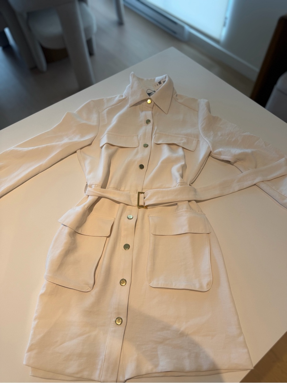 Zara Cream Utility Shirt Dress Jacket with Belt